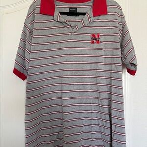 Vintage Nebraska Huskers Gray and Red Striped Polo Shirt